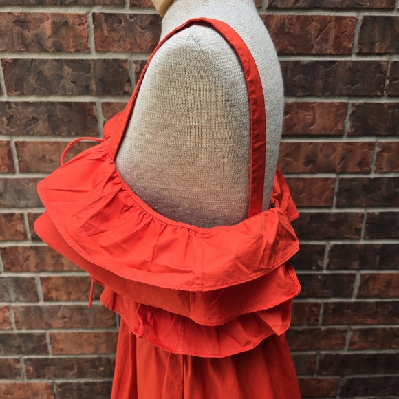 Jason Wu Red Fire Ruffled A-Line Sleeveless Square Neck Midi Dress Size 10 - Picture 10 of 13
